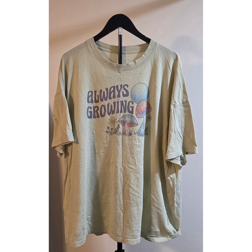 American Eagle Always Growing Mushroom Graphic T-Shirt Women's Size XXL Green